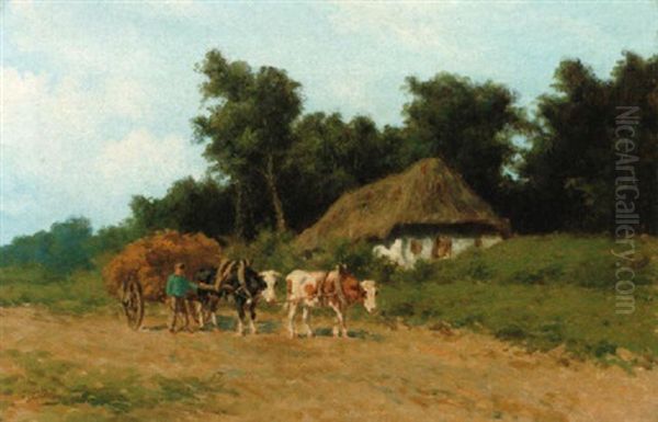 A Farmer And His Ox-cart Oil Painting by Herman Bogman I