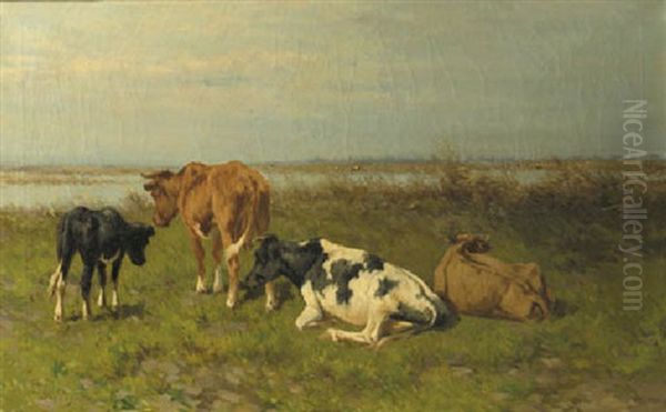 An Ox-drawn Cart On A Sandy Path Oil Painting by Herman Bogman I