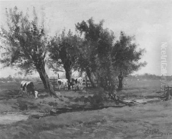 Een Hollands Landschap Met Koeien Oil Painting by Herman Bogman I