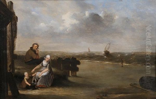 Famille Au Bord De La Mer Oil Painting by Johannes Mattheus Bogman