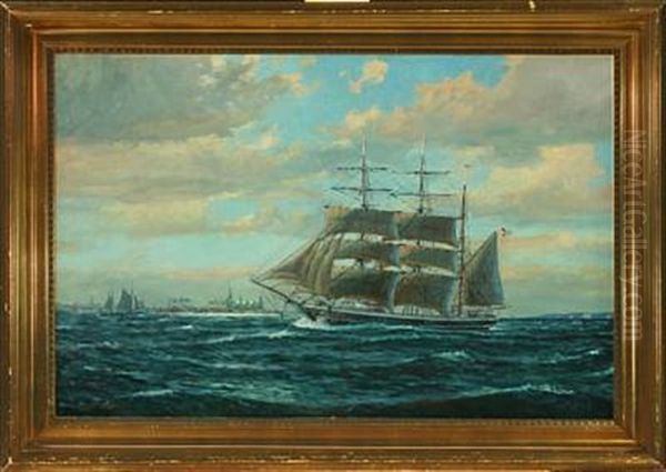 Three-masted Sailing Ship With Kronborg At Starboard Side Oil Painting by Christian Bogo