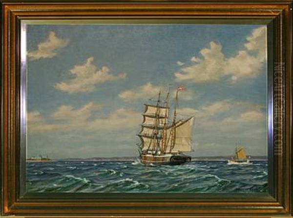 Seascape With Sailing Ship Off Kronborg Oil Painting by Christian Bogo