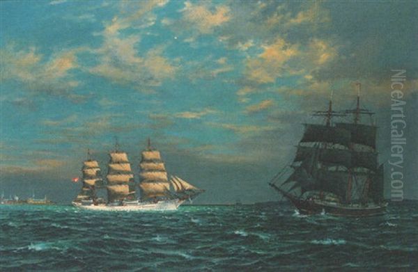 A Danish Training Ship Under Full Sail Off Kronberg Castle by Christian Bogo