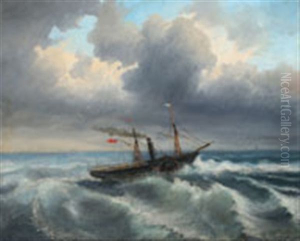 A Sidewheel Steamer Oil Painting by Alexei Bogoliubov