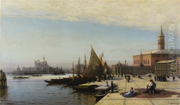 View Of Venice With Santa Maria Della Salute In The Background Oil Painting by Alexei Bogoliubov