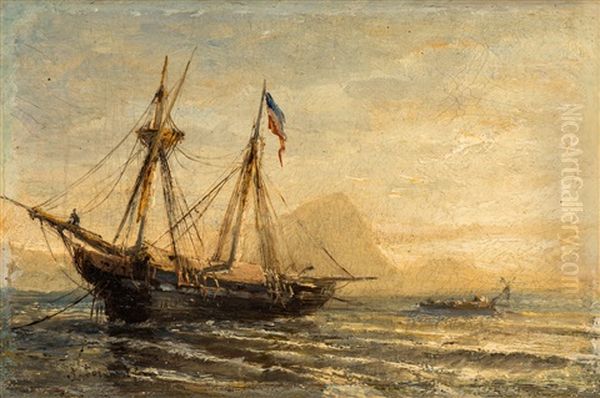 A Russian Barque Moored At Dusk Oil Painting by Aleksei Petrovich Bogolyubov