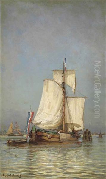 A Pair Of Maritime Scenes: A Fishing Vessel In Holland; And A Sailing Yacht Near Naples (pair) Oil Painting by Aleksei Petrovich Bogolyubov