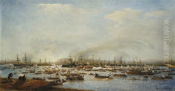 The Entrance Of The Russian Fleet Into Toulon Harbour Oil Painting by Aleksei Petrovich Bogolyubov