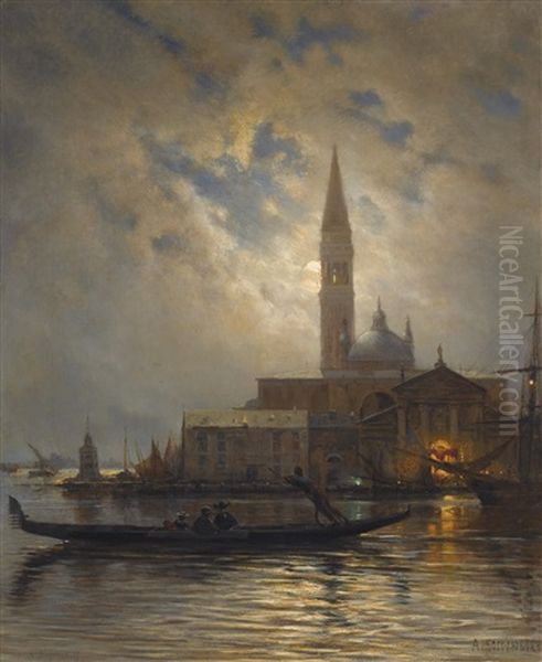 Venice By Moonlight Oil Painting by Aleksei Petrovich Bogolyubov