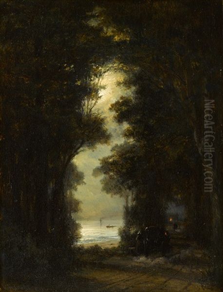 Road Along The Bank Of Oresund. Night View Oil Painting by Aleksei Petrovich Bogolyubov