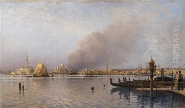 View Of The Venetian Lagoon From The Public Gardens Oil Painting by Aleksei Petrovich Bogolyubov