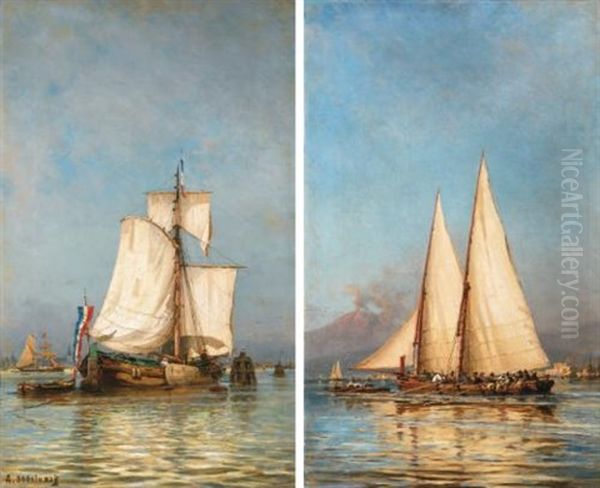 A Pair Of Sailing Boats, Holland And Naples Oil Painting by Aleksei Petrovich Bogolyubov