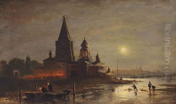 Night Procession In Yaroslavl Oil Painting by Aleksei Petrovich Bogolyubov