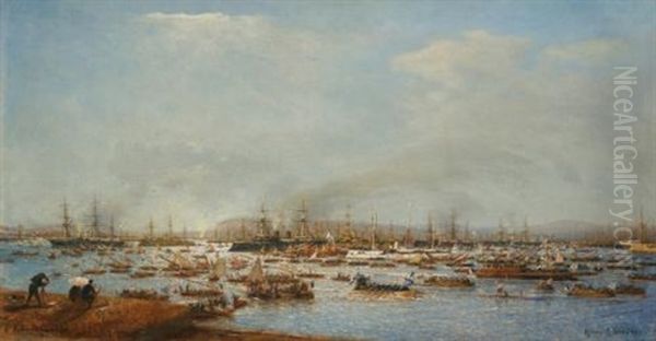 The Entrance Of The Russian Fleet Into Toulon Harbour Oil Painting by Aleksei Petrovich Bogolyubov