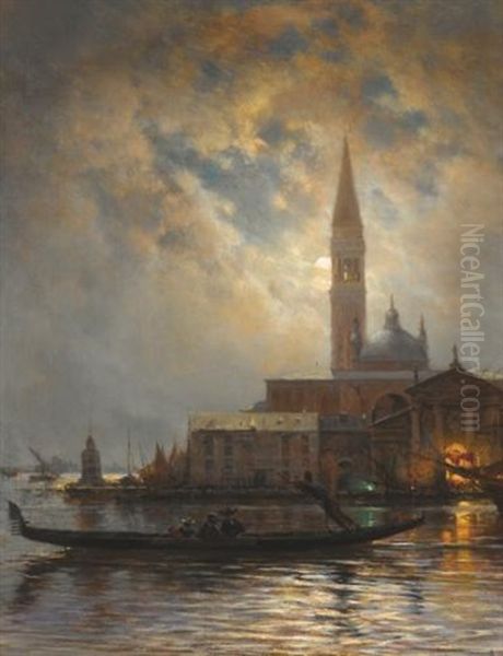 Venice By Moonlight Oil Painting by Aleksei Petrovich Bogolyubov