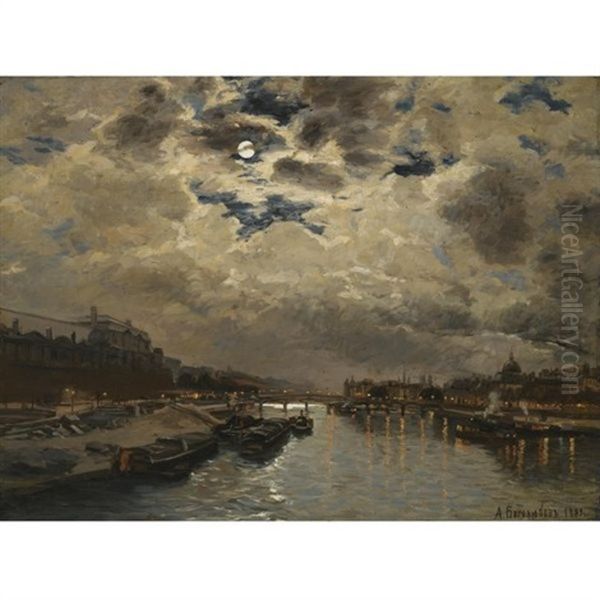 Moonlit View Of The Seine Oil Painting by Aleksei Petrovich Bogolyubov