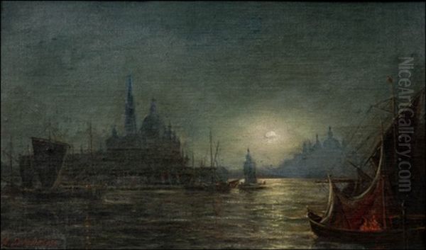 Moonlit Night Oil Painting by Aleksei Petrovich Bogolyubov