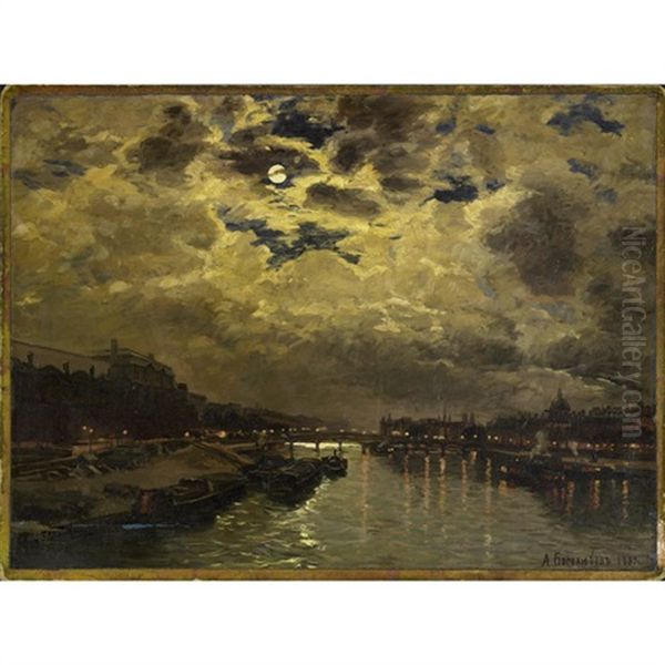 Night Scene, Paris Oil Painting by Aleksei Petrovich Bogolyubov