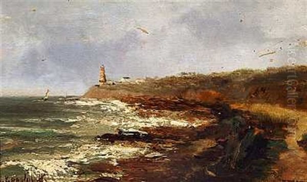 Coastal Scene With Lighthouse, Etretat In Normandy Oil Painting by Aleksei Petrovich Bogolyubov