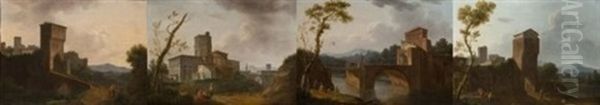 Paysages Italiens Neoclassiques (set Of 4) Oil Painting by Nicolas Didier Boguet