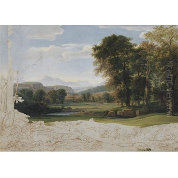 Landscape In The Roman Campagna Oil Painting by Nicolas Didier Boguet