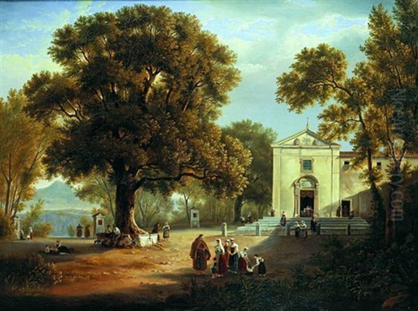 Campagne Romaine Avec Une Place De Village Oil Painting by Nicolas Didier Boguet