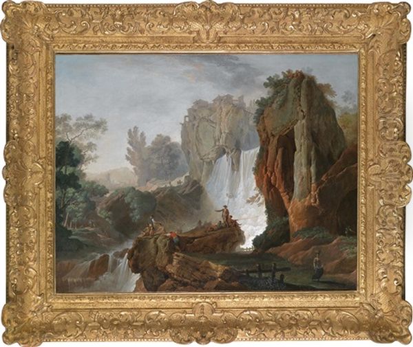 Eine Landschaft Mit Figuren Am Wasserfall Oil Painting by Francois Boher