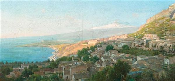 Blick Von Taormina Auf Aera Oil Painting by Adolf Boehm