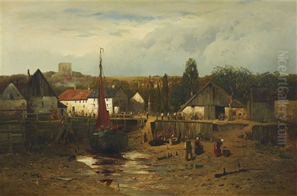 View Of A Coastal Landscape In Normandy Oil Painting by Alfred Boehm