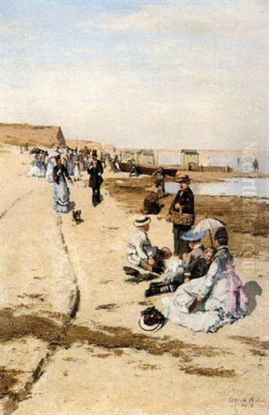 Beach Scene, The Isle Of Wight Oil Painting by Alfred Boehm