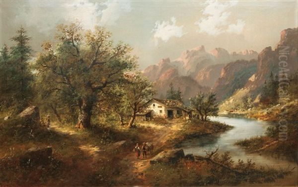 Alpine Landscape Oil Painting by Edouard Boehm