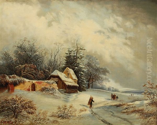 Winterscape Oil Painting by Edouard Boehm