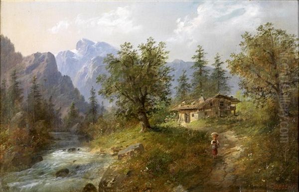 Flusslandschaft Mit Figuraler Staffage Oil Painting by Edouard Boehm