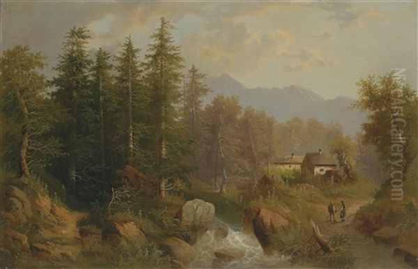 Alpenlandschaft Mit Einem Bach Oil Painting by Edouard Boehm