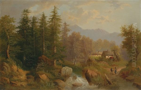 Alpenlandschaft Mit Einem Bach Oil Painting by Edouard Boehm