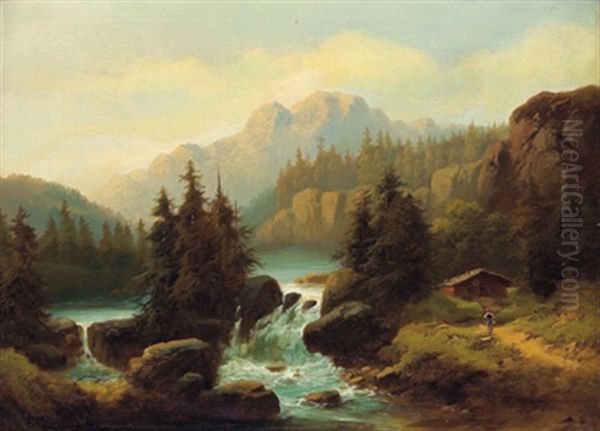 Gebirgslandschaft Mit Wildbach Oil Painting by Edouard Boehm