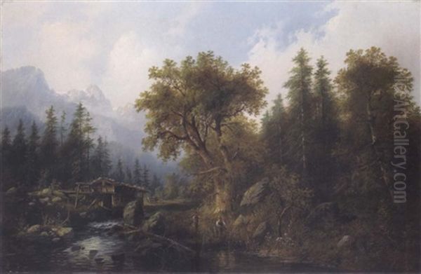 Gebirgslandschaft Mit Figurlicher Staffage Oil Painting by Edouard Boehm