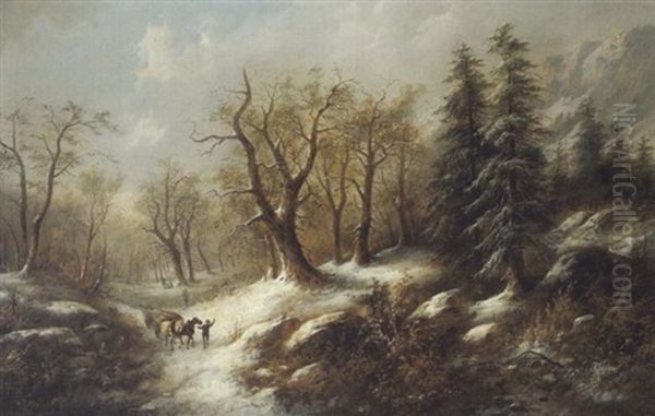 Holzarbeiter Im Winterwald Oil Painting by Edouard Boehm