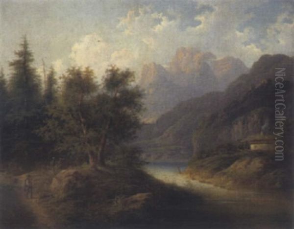 Gebirgslandschaft Mit Figurlicher Staffage Oil Painting by Edouard Boehm