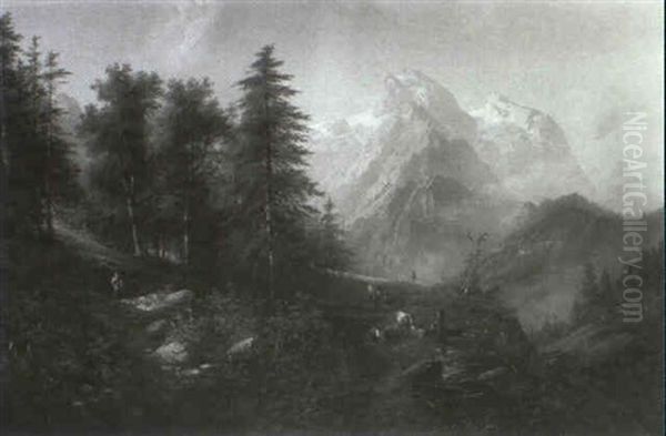 Sonniger Sp,tnachmittag Am Wellhorn Und Wetterhorn In Der Schweiz Oil Painting by Edouard Boehm