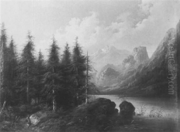 Sommerlicher Alpensee Oil Painting by Edouard Boehm