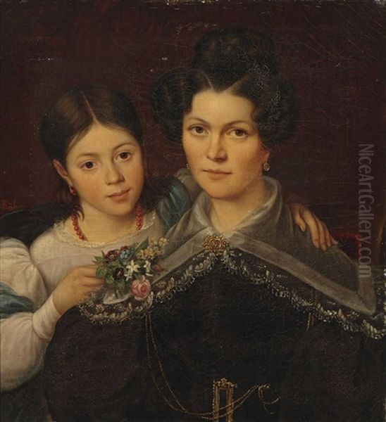 Bildnis Einer Jungen Frau Mit Ihrer Tochter Oil Painting by Francois Jean Emmanuel Boehm