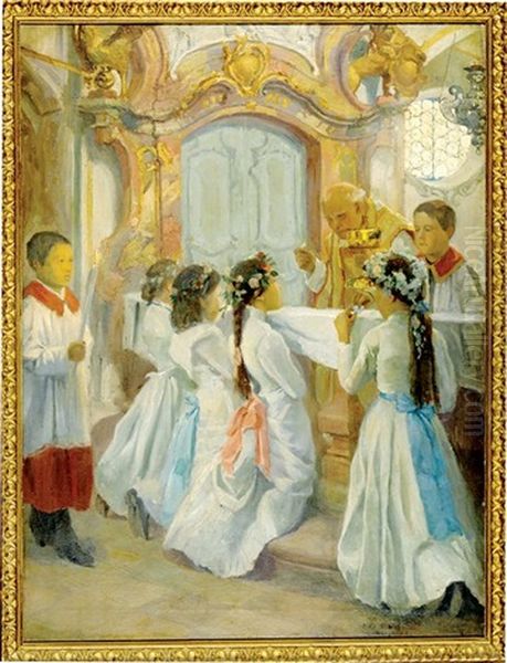 First Communion Oil Painting by Max Bohm