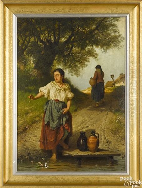 Women With Water Jugs Oil Painting by Pal (Paul) Boehm