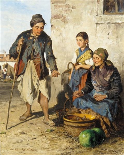 Sausage Vendor Oil Painting by Pal (Paul) Boehm