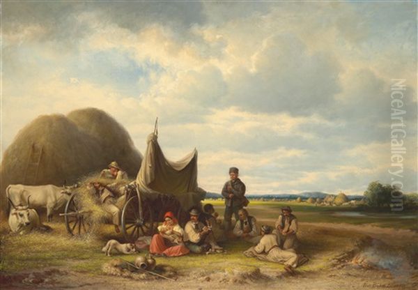 Midday Rest During Harvest Oil Painting by Pal (Paul) Boehm