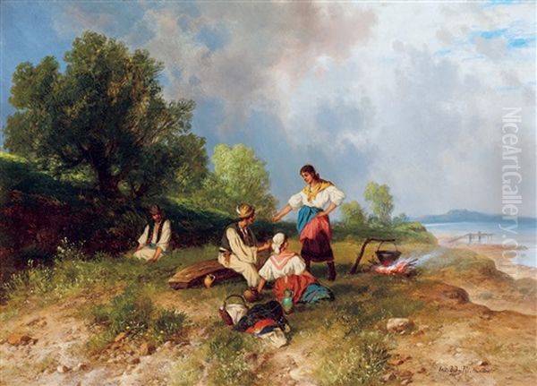 By Lake Balaton Oil Painting by Pal (Paul) Boehm