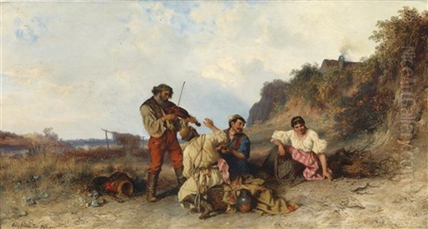 Musikalische Unterhaltung In Der Puszta Oil Painting by Pal (Paul) Boehm