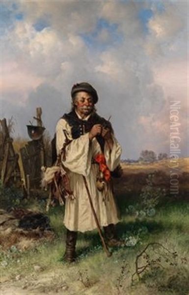 Schafer In Der Puszta Oil Painting by Pal (Paul) Boehm