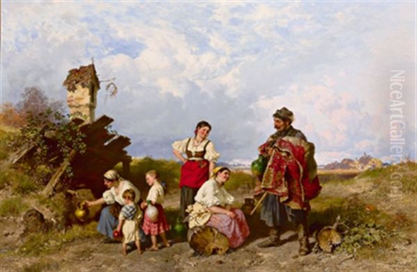 Rast In Der Ungarischen Puszta Oil Painting by Pal (Paul) Boehm